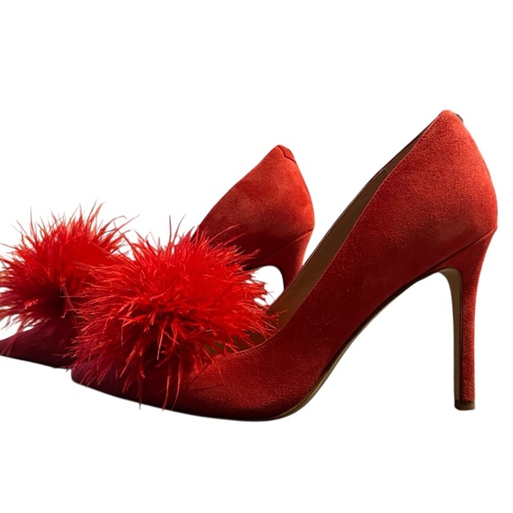 Sam Edelman Shoes - Sam Edelman Red Hide Heels Featuring a Feathers Pom Pom Size 7.5